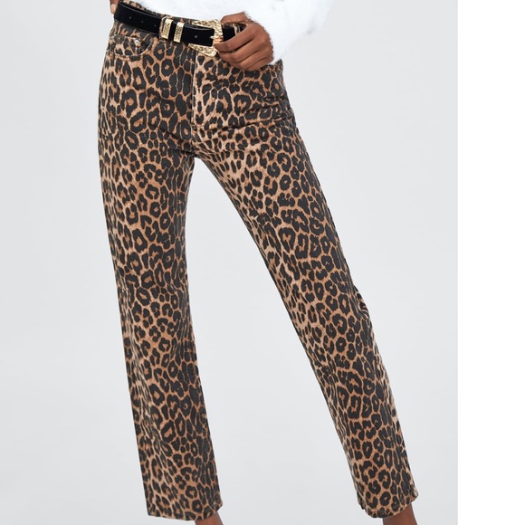 NWT Zara Straight-leg Leopard Print Jeans - Picture 3 of 7
